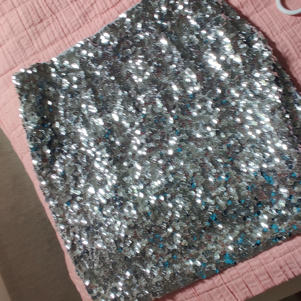 Silver Sequin Mini Pencil Skirt